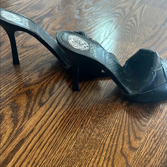 Vince Camuto Black Leather Mules with Woven Design - Picture 2 of 4